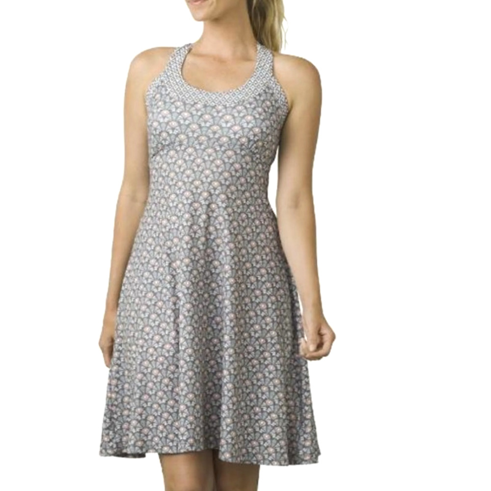 Prana Racerback Fit-N-Flare Dress WMNS M Gray Geometric Print Athleisure Travel